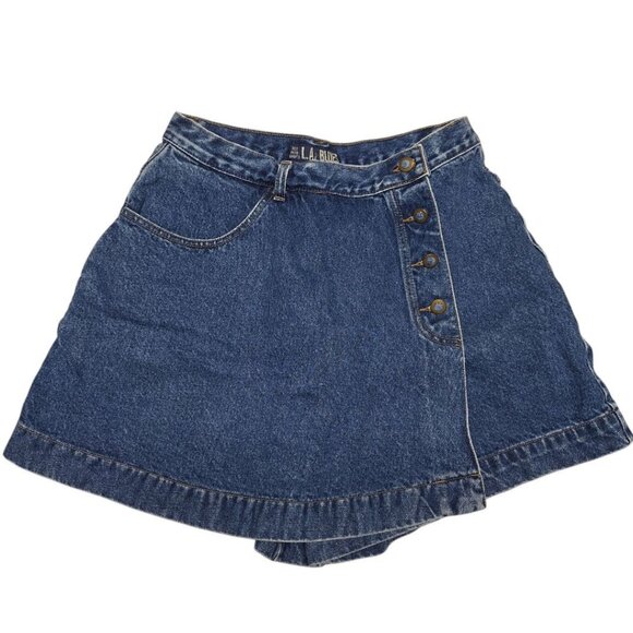 LA Blues Denim Skort Button Wrap Front Womens Size 16 Short Pocket - Picture 1 of 5